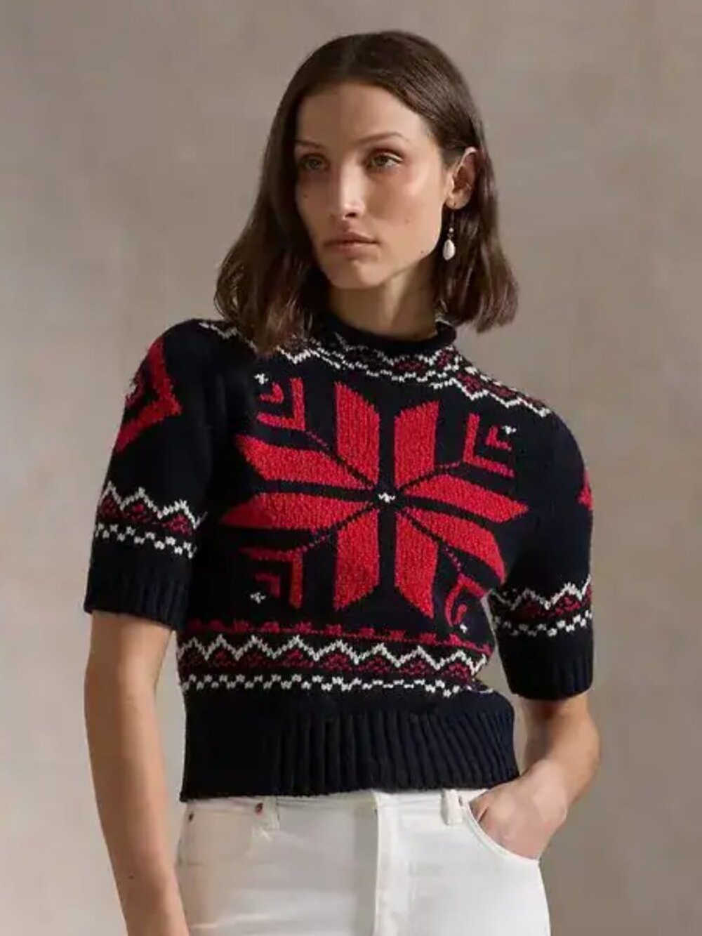 Ralph Lauren Snowflake Motif Short Sleeve Rolled Sweater Polo